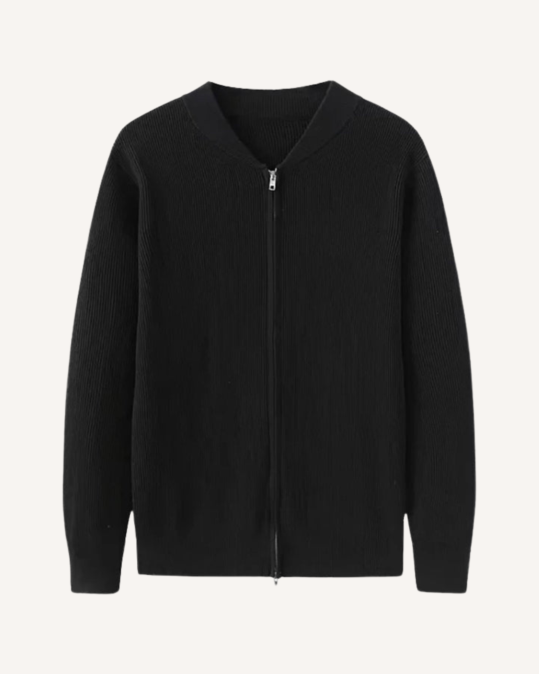 Herren-Strickjacke mit durchgehendem Reißverschluss, Rippstrick und Rundhalsausschnitt – Sorrento