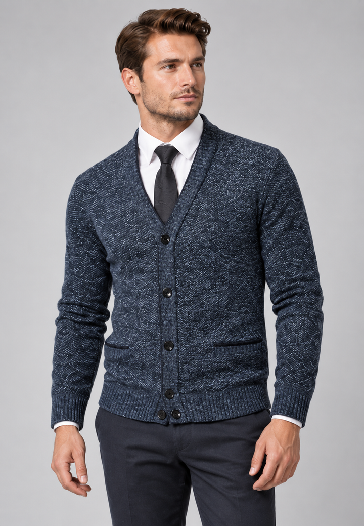 Herren-Strickjacke mit V-Ausschnitt, Knöpfen, strukturiertem Strickmuster und Taschen – Levan
