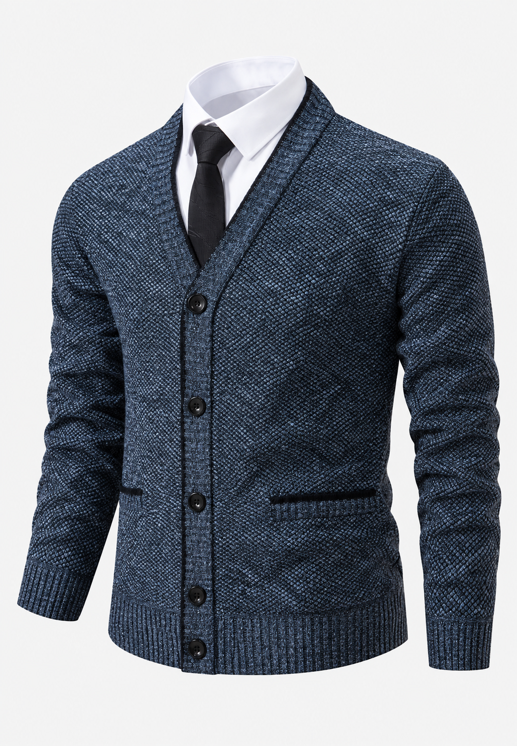 Herren-Strickjacke mit V-Ausschnitt, Knöpfen, strukturiertem Strickmuster und Taschen – Levan