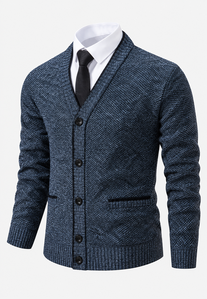 Herren-Strickjacke mit V-Ausschnitt, Knöpfen, strukturiertem Strickmuster und Taschen – Levan