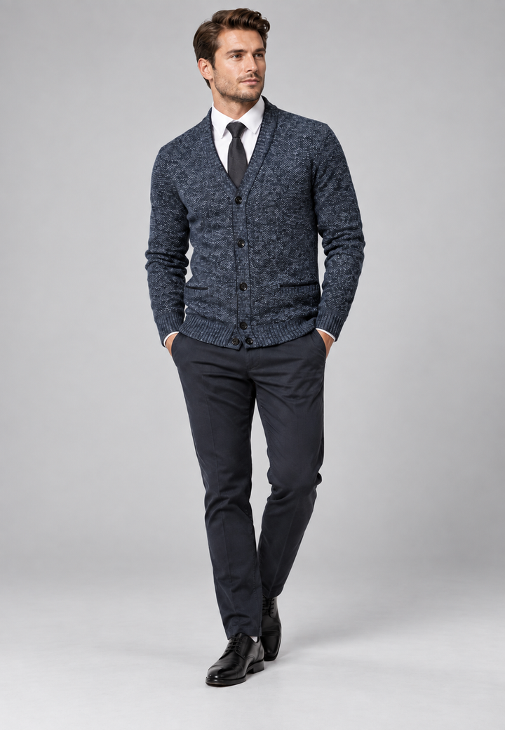 Herren-Strickjacke mit V-Ausschnitt, Knöpfen, strukturiertem Strickmuster und Taschen – Levan
