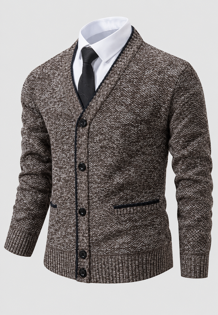 Herren-Strickjacke mit V-Ausschnitt, Knöpfen, strukturiertem Strickmuster und Taschen – Levan