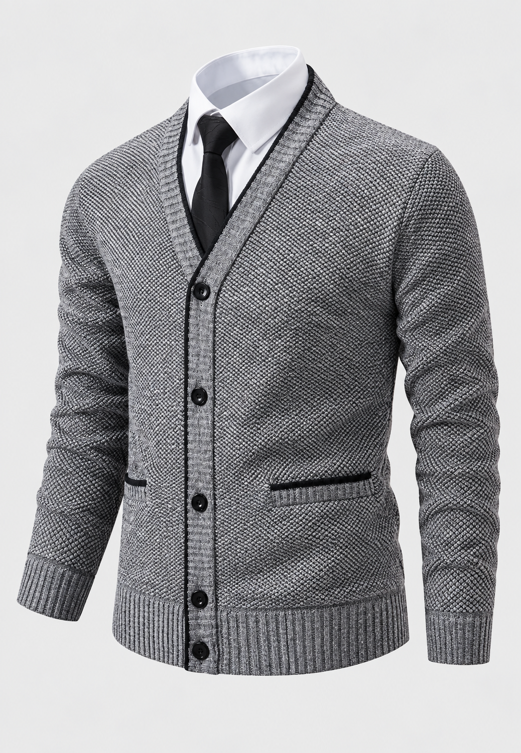 Herren-Strickjacke mit V-Ausschnitt, Knöpfen, strukturiertem Strickmuster und Taschen – Levan