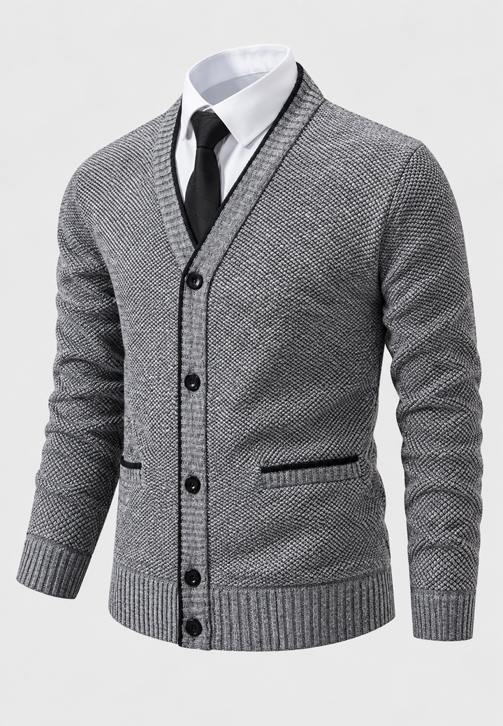 Herren-Strickjacke mit V-Ausschnitt, Knöpfen, strukturiertem Strickmuster und Taschen – Levan