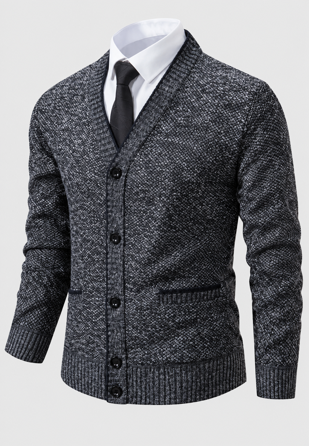 Herren-Strickjacke mit V-Ausschnitt, Knöpfen, strukturiertem Strickmuster und Taschen – Levan