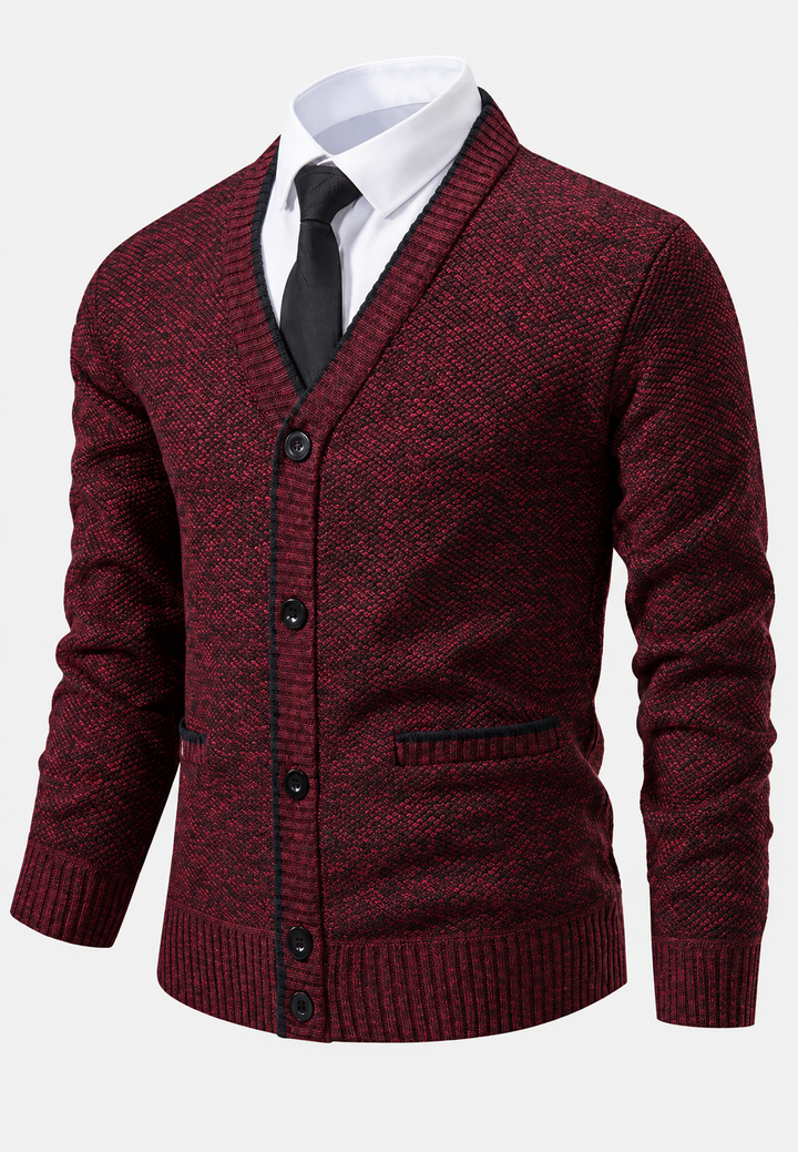 Herren-Strickjacke mit V-Ausschnitt, Knöpfen, strukturiertem Strickmuster und Taschen – Levan