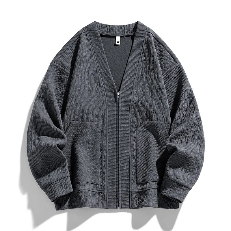 Herren-Strickjacke mit Strukturmuster, Reißverschluss und Taschen – Ciro