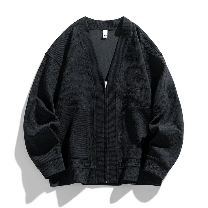 Herren-Strickjacke mit Strukturmuster, Reißverschluss und Taschen – Ciro