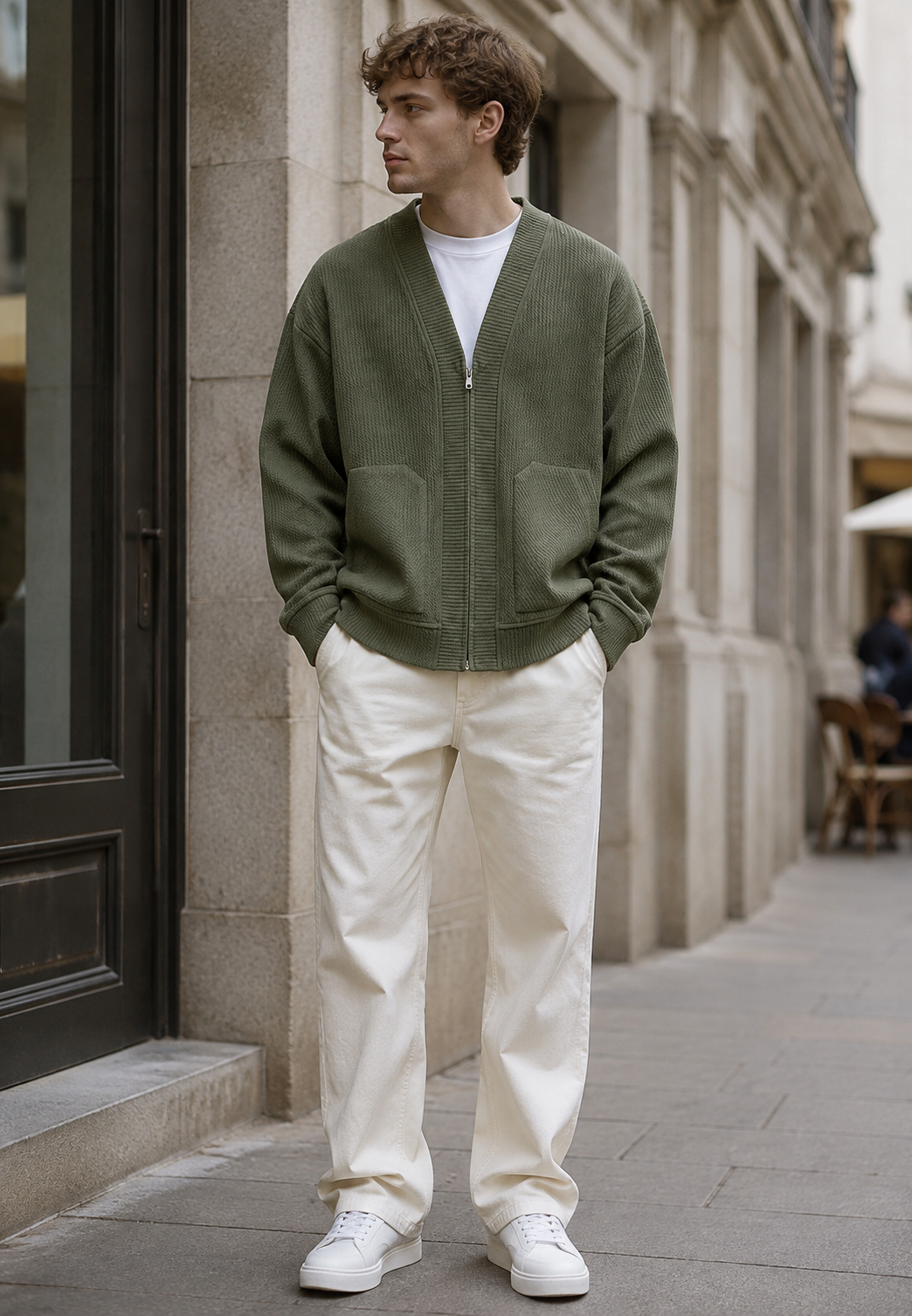 Herren-Strickjacke mit Strukturmuster, Reißverschluss und Taschen – Ciro