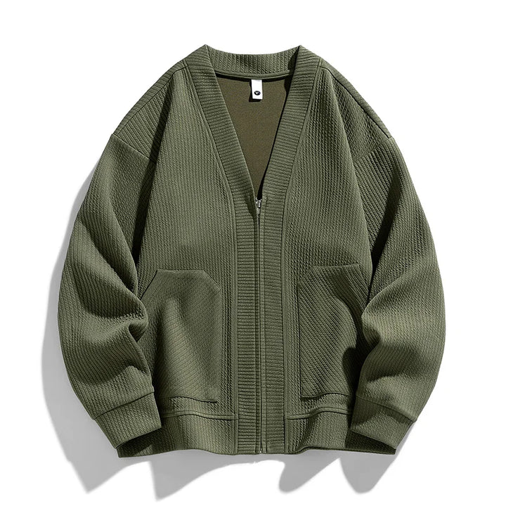 Herren-Strickjacke mit Strukturmuster, Reißverschluss und Taschen – Ciro