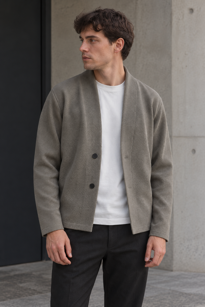 Elegante Strickjacke mit Knöpfen und Schalkragen – Salvatore