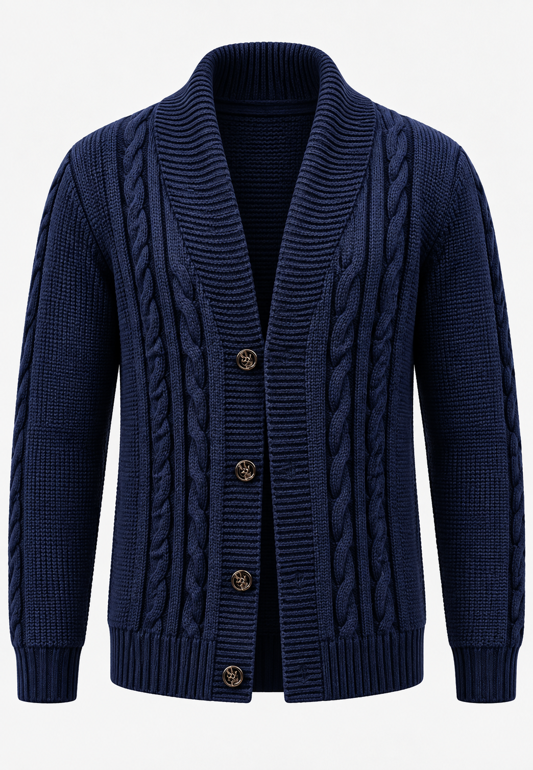 Herren-Strickjacke mit Zopfmuster, Schalkragen und Knöpfen – Gauthier