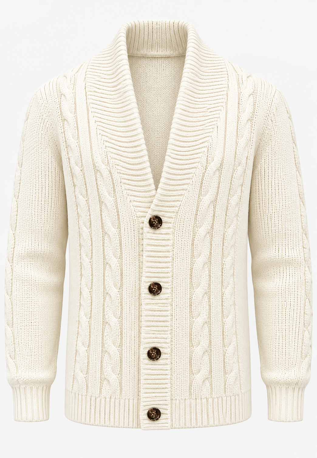 Herren-Strickjacke mit Zopfmuster, Schalkragen und Knöpfen – Gauthier