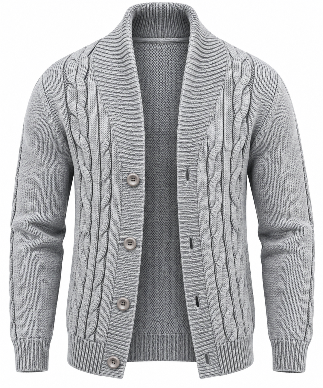 Herren-Strickjacke mit Zopfmuster, Schalkragen und Knöpfen – Gauthier