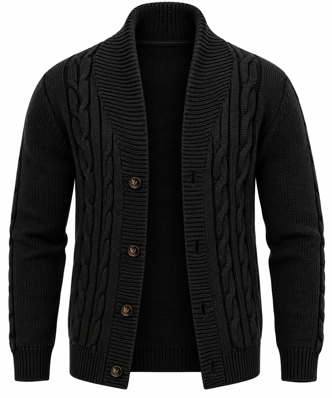Herren-Strickjacke mit Zopfmuster, Schalkragen und Knöpfen – Gauthier
