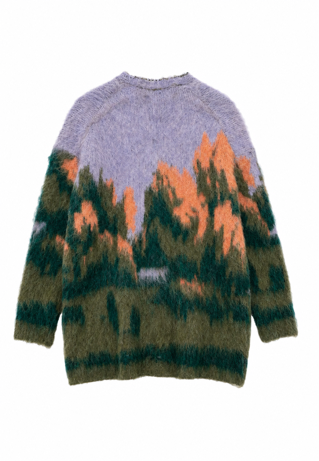 Damen langer Cardigan aus meliertem Strick mit abstraktem Muster - Marzena