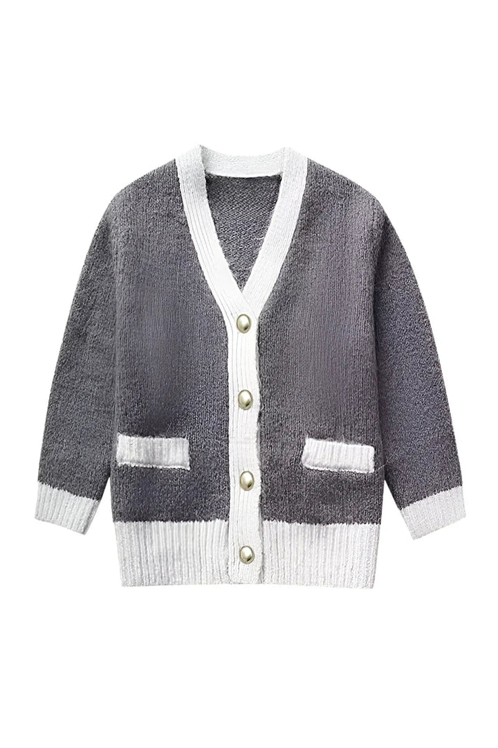 Damen-Strickjacke mit V-Ausschnitt, Knöpfen und kontrastierenden Details – Elva
