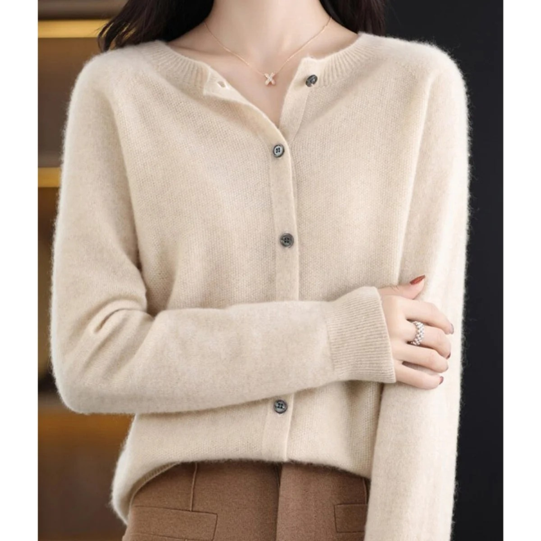Damen-Strickjacke mit Rundhalsausschnitt und Knöpfen vorne – Lauffy