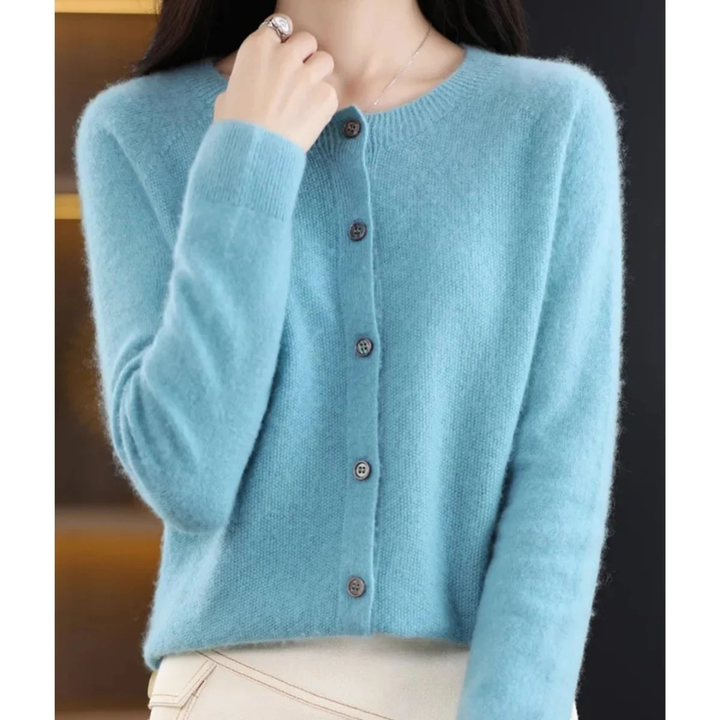 Damen-Strickjacke mit Rundhalsausschnitt und Knöpfen vorne – Lauffy