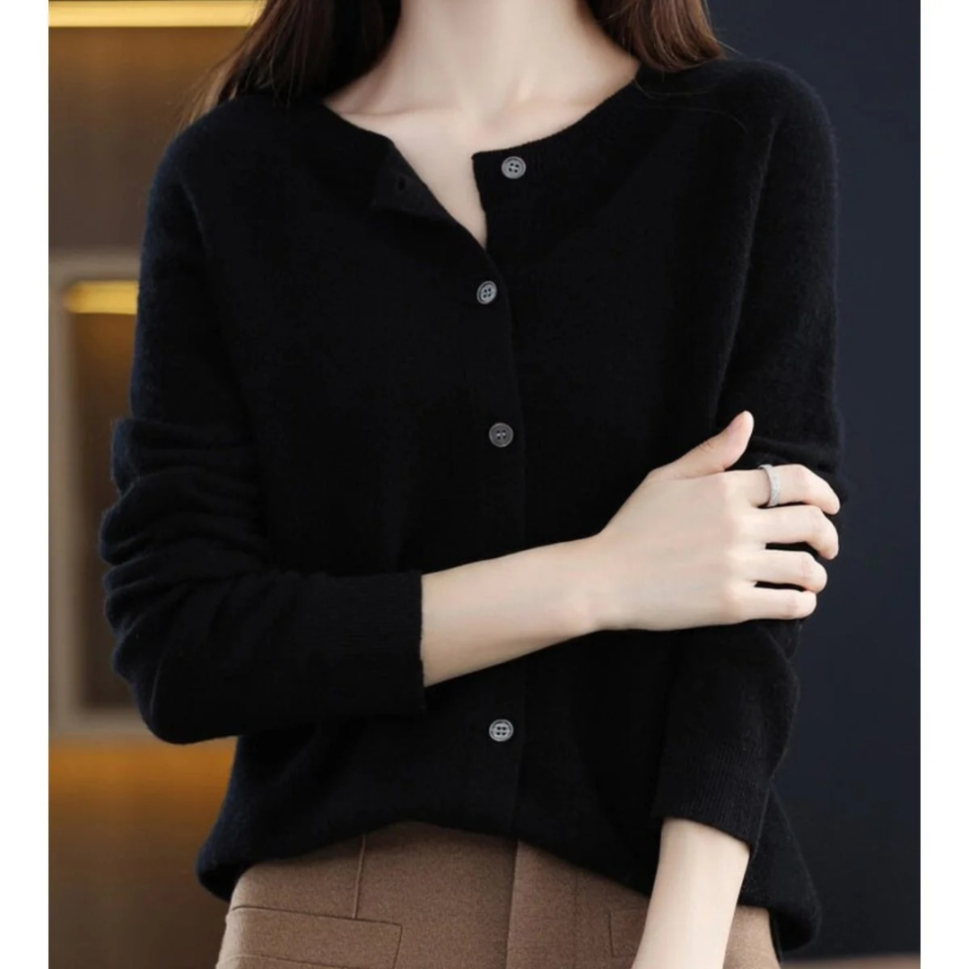 Damen-Strickjacke mit Rundhalsausschnitt und Knöpfen vorne – Lauffy