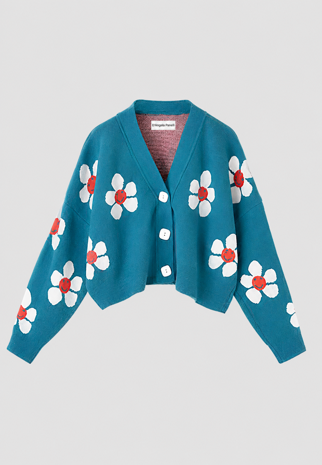 Damen-Strickjacke mit Blumenmuster und V-Ausschnitt – Santera