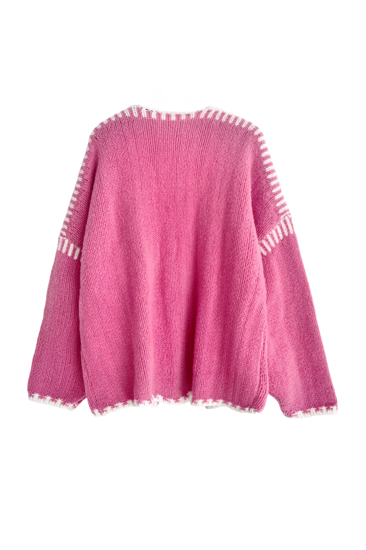 Lockere Damen-Strickjacke mit kontrastierenden Rippenbündchen und langen Ärmeln – Selmara