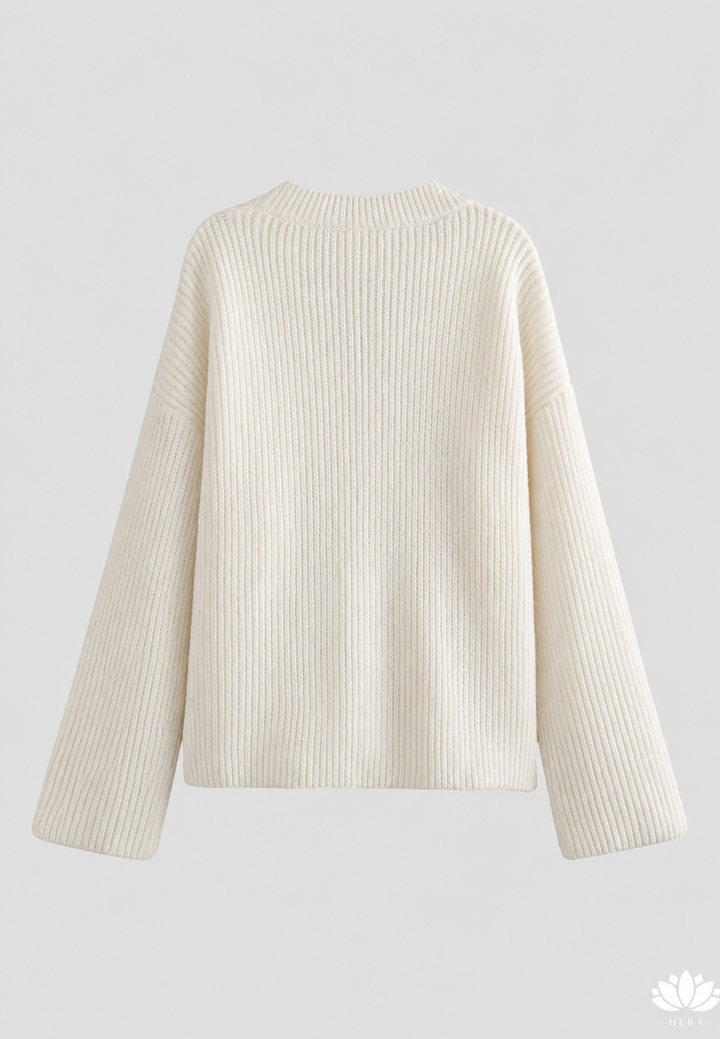 Oversize-Strickjacke für Damen, grob gestrickt, V-Ausschnitt, Knöpfe – Eilika