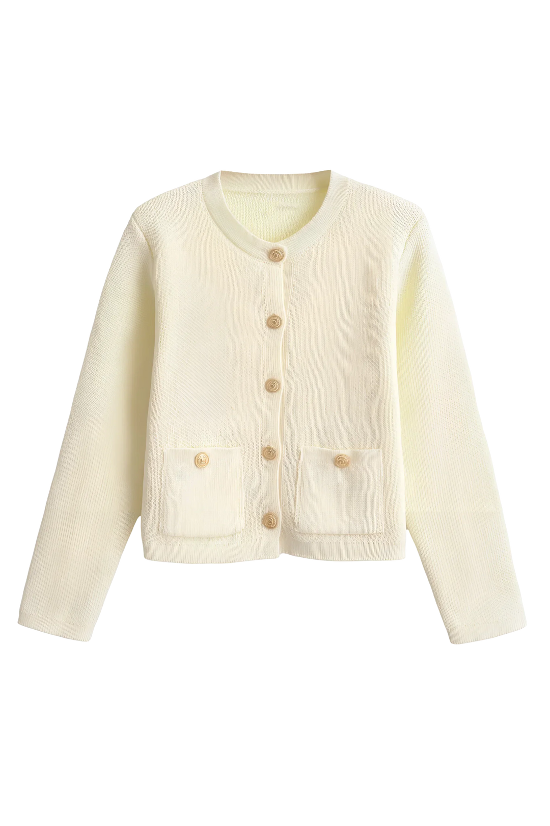 Damen-Strickjacke mit goldenen Knöpfen und Taschen – Aramilla