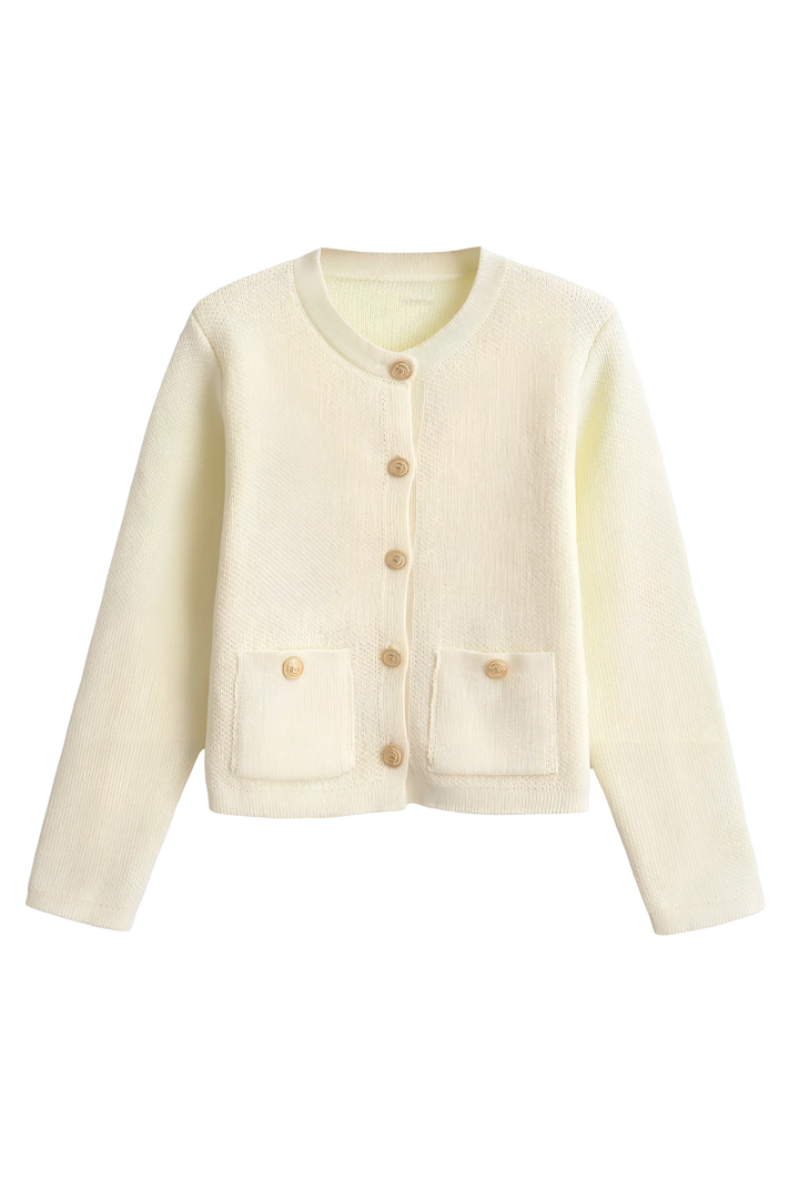 Damen-Strickjacke mit goldenen Knöpfen und Taschen – Aramilla