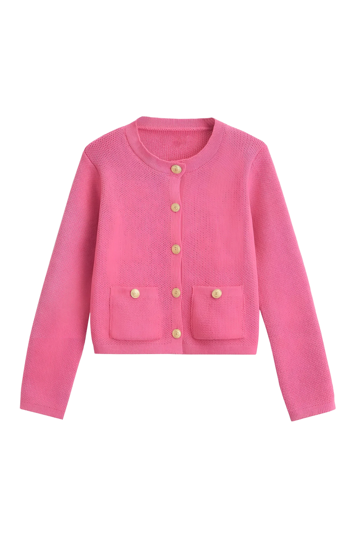 Damen-Strickjacke mit goldenen Knöpfen und Taschen – Aramilla
