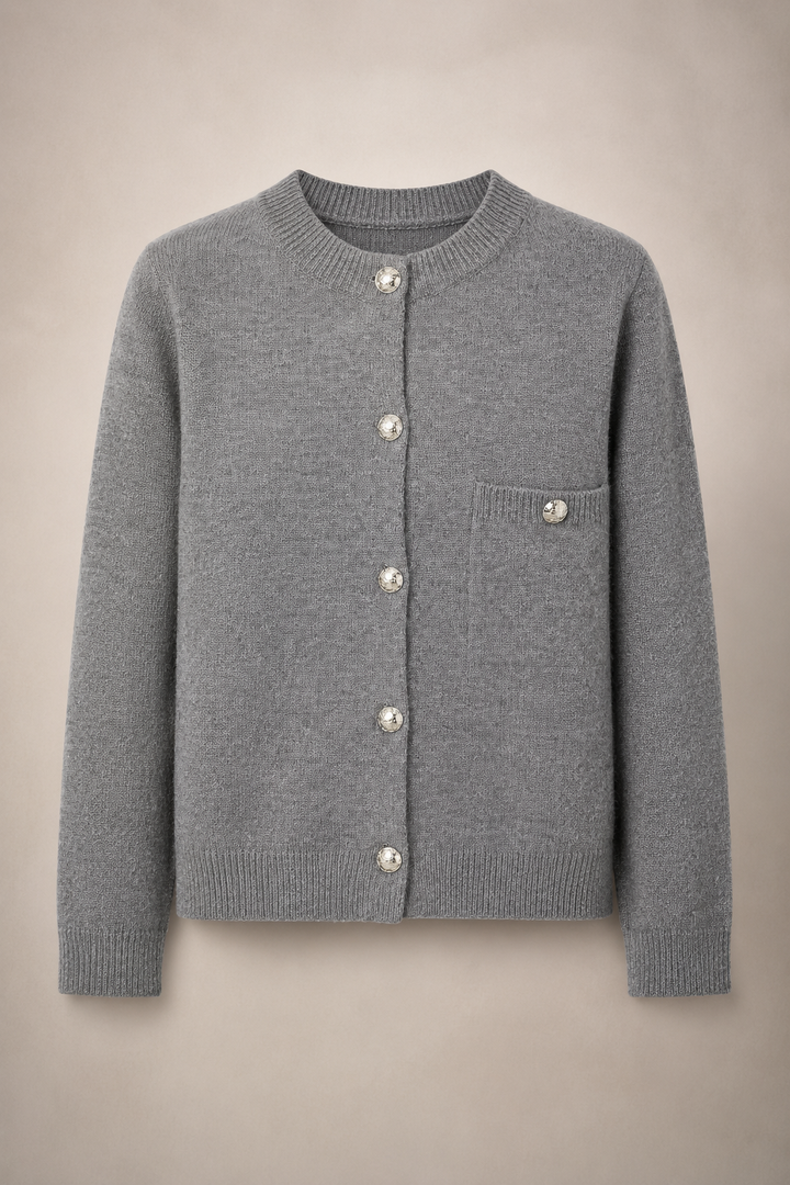Damen-Strickjacke mit Knöpfen und Rundhalsausschnitt – Clémence