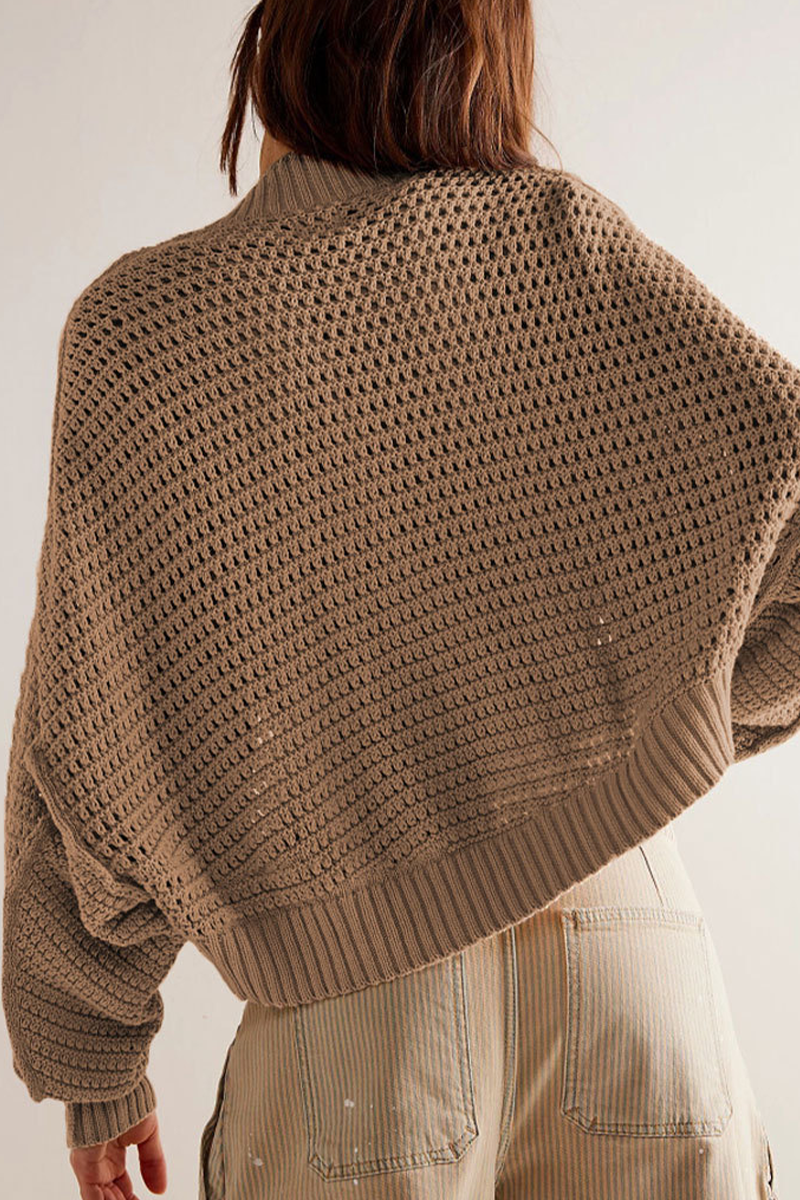 Damen-Strickjacke mit Ajourmuster und weiten Ärmeln – Solveig