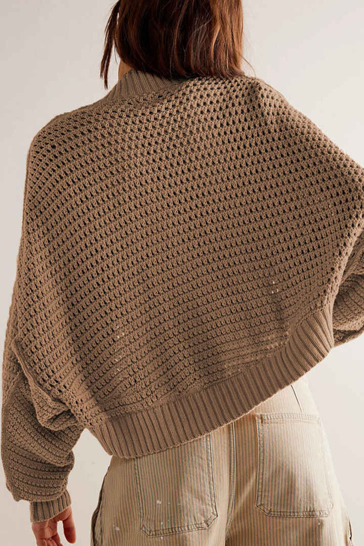 Damen-Strickjacke mit Ajourmuster und weiten Ärmeln – Solveig