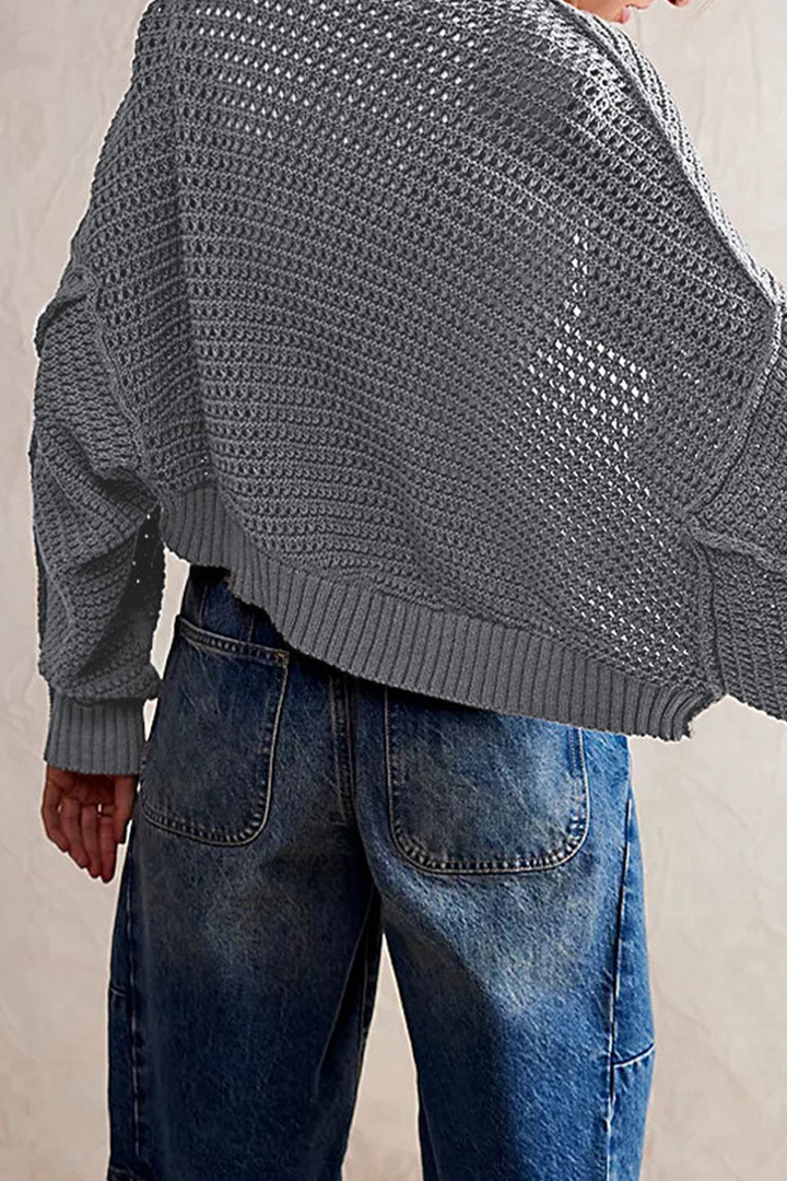 Damen-Strickjacke mit Ajourmuster und weiten Ärmeln – Solveig