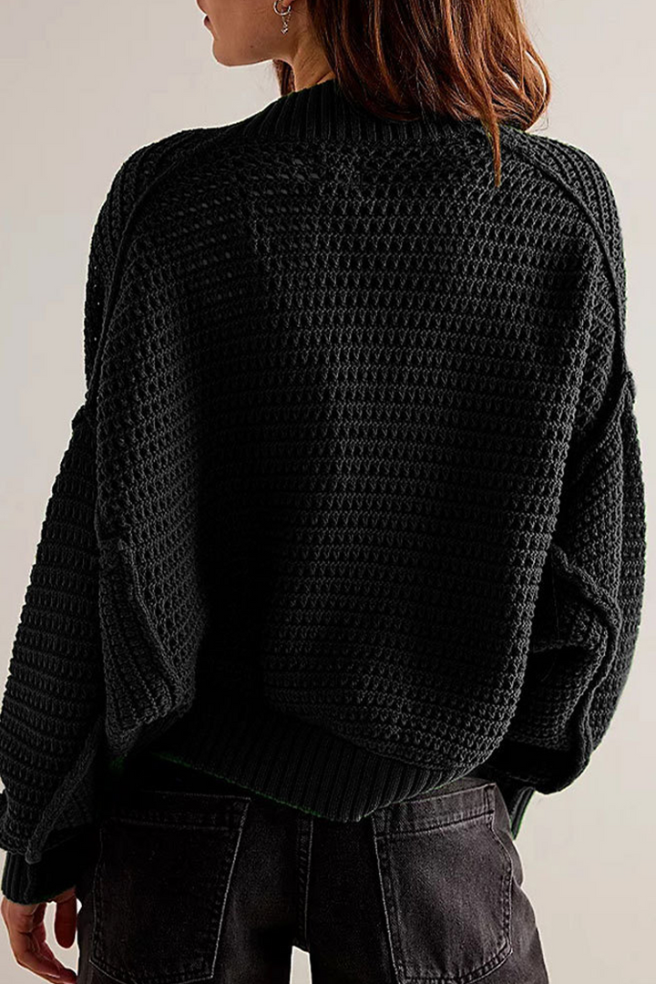 Damen-Strickjacke mit Ajourmuster und weiten Ärmeln – Solveig