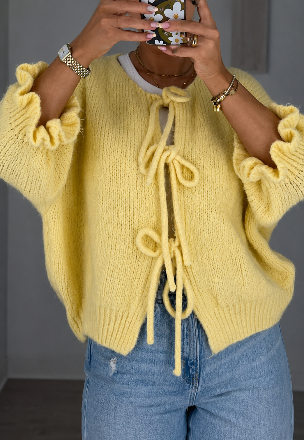 Damen-Strickcardigan mit Bändern vorne – Margaux