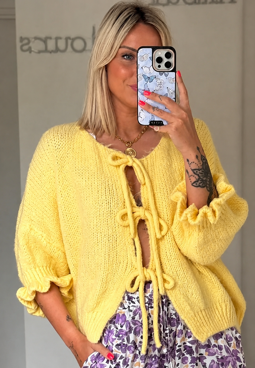 Damen-Strickcardigan mit Bändern vorne – Margaux
