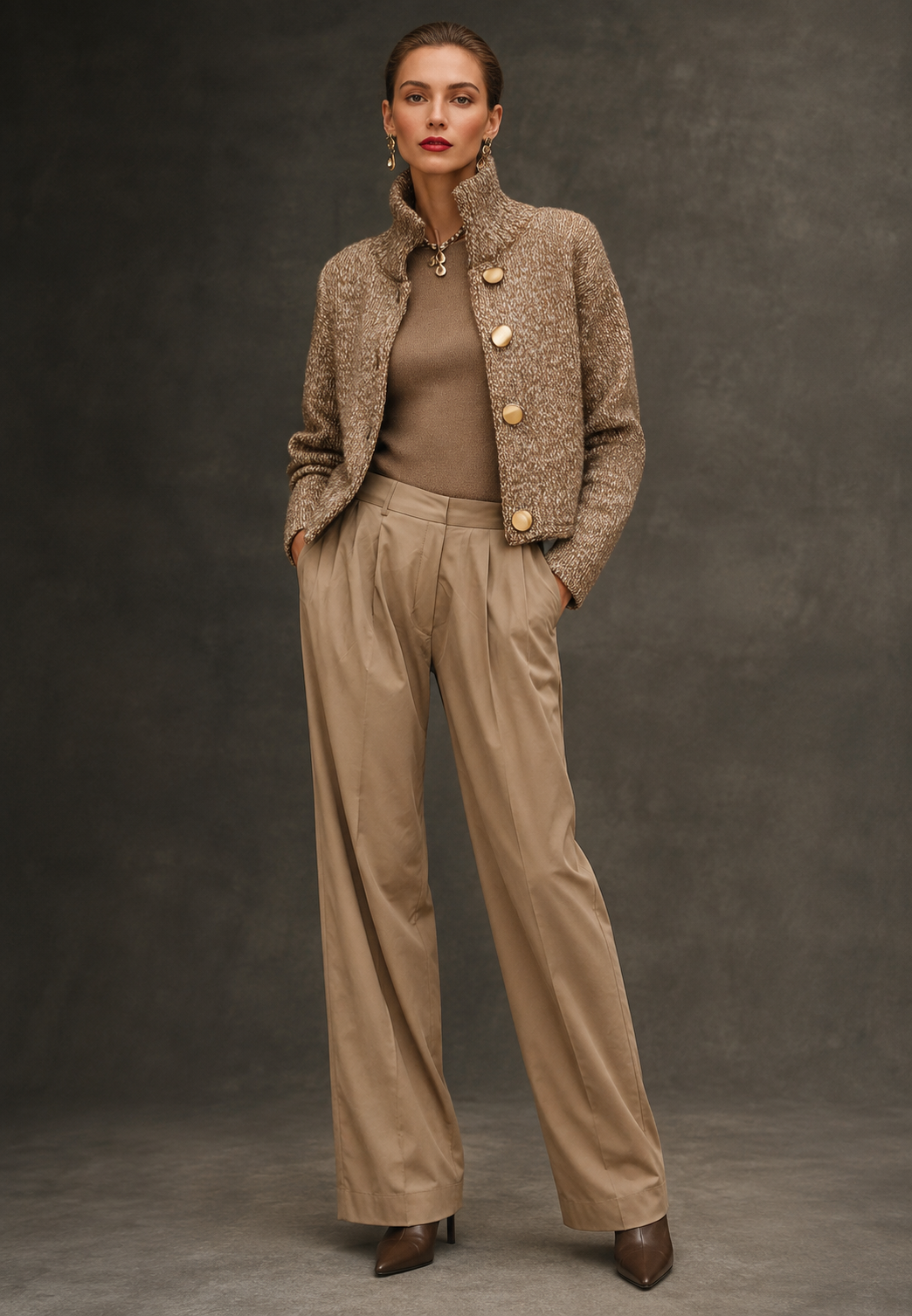 Elegante Strickjacke mit Stehkragen und Knöpfen – Kissa