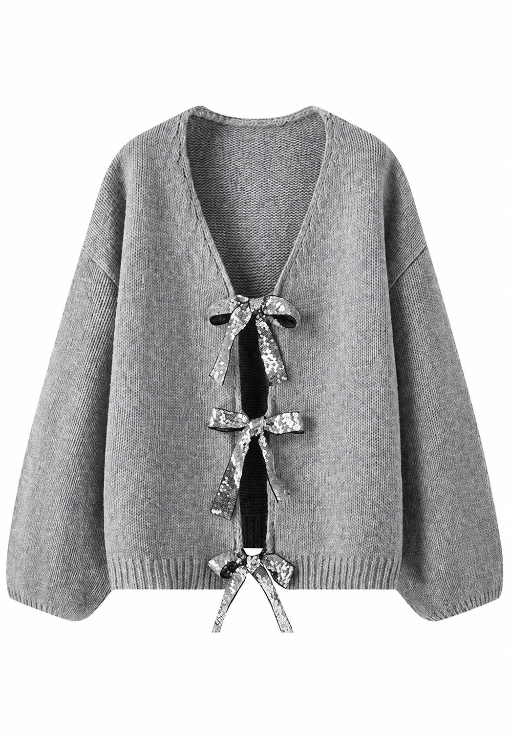 Damen-Strickjacke mit glitzernden Schleifen und V-Ausschnitt – Coronas