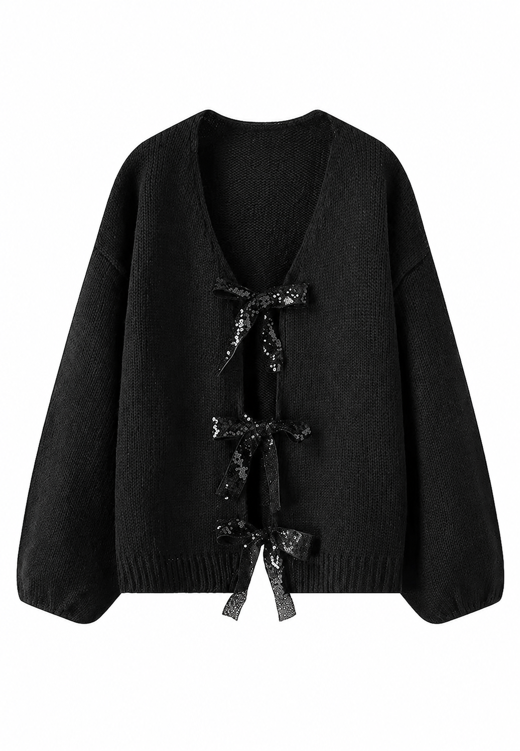 Damen-Strickjacke mit glitzernden Schleifen und V-Ausschnitt – Coronas