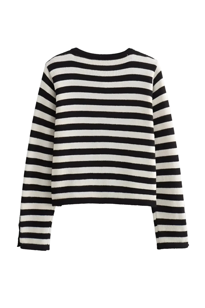 Damen-Strickjacke mit zweifarbigen Streifen, langen Ärmeln und Metallknöpfen – Liora