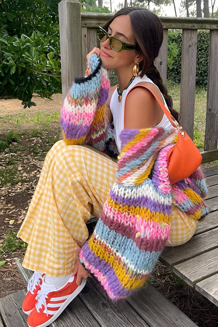 Oversize-Strickjacke aus grobem Strick mit bunten Streifen – Tifanny
