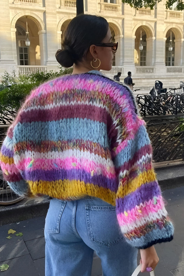 Oversize-Strickjacke aus grobem Strick mit bunten Streifen – Tifanny