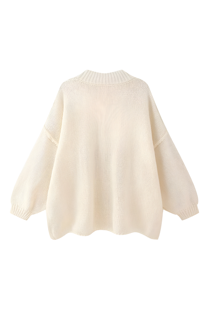 Oversize-Strickjacke mit grobem Strickmuster, Rollkragen und Metallknöpfen – Koranna