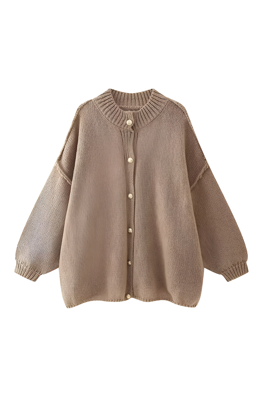 Oversize-Strickjacke mit grobem Strickmuster, Rollkragen und Metallknöpfen – Koranna