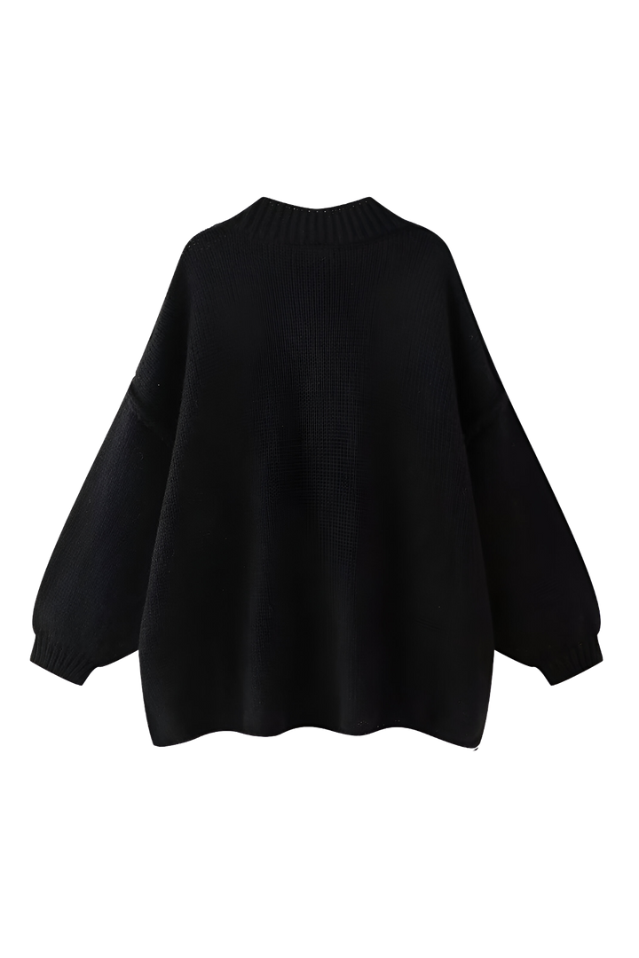 Oversize-Strickjacke mit grobem Strickmuster, Rollkragen und Metallknöpfen – Koranna