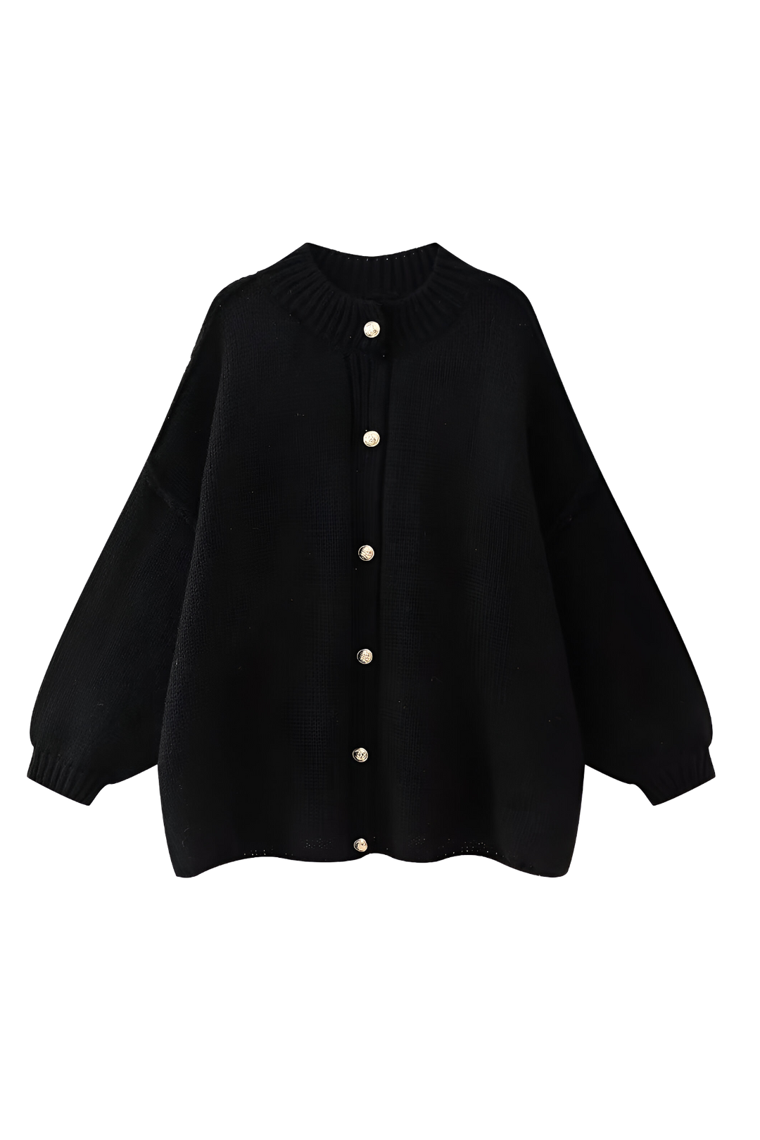 Oversize-Strickjacke mit grobem Strickmuster, Rollkragen und Metallknöpfen – Koranna