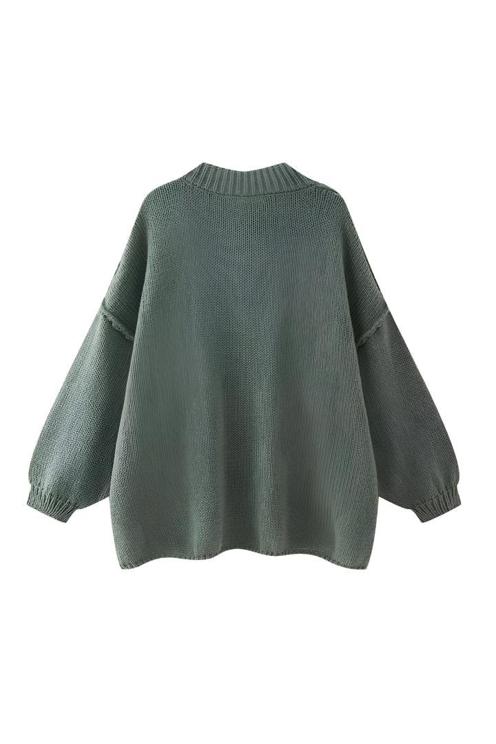 Oversize-Strickjacke mit grobem Strickmuster, Rollkragen und Metallknöpfen – Koranna
