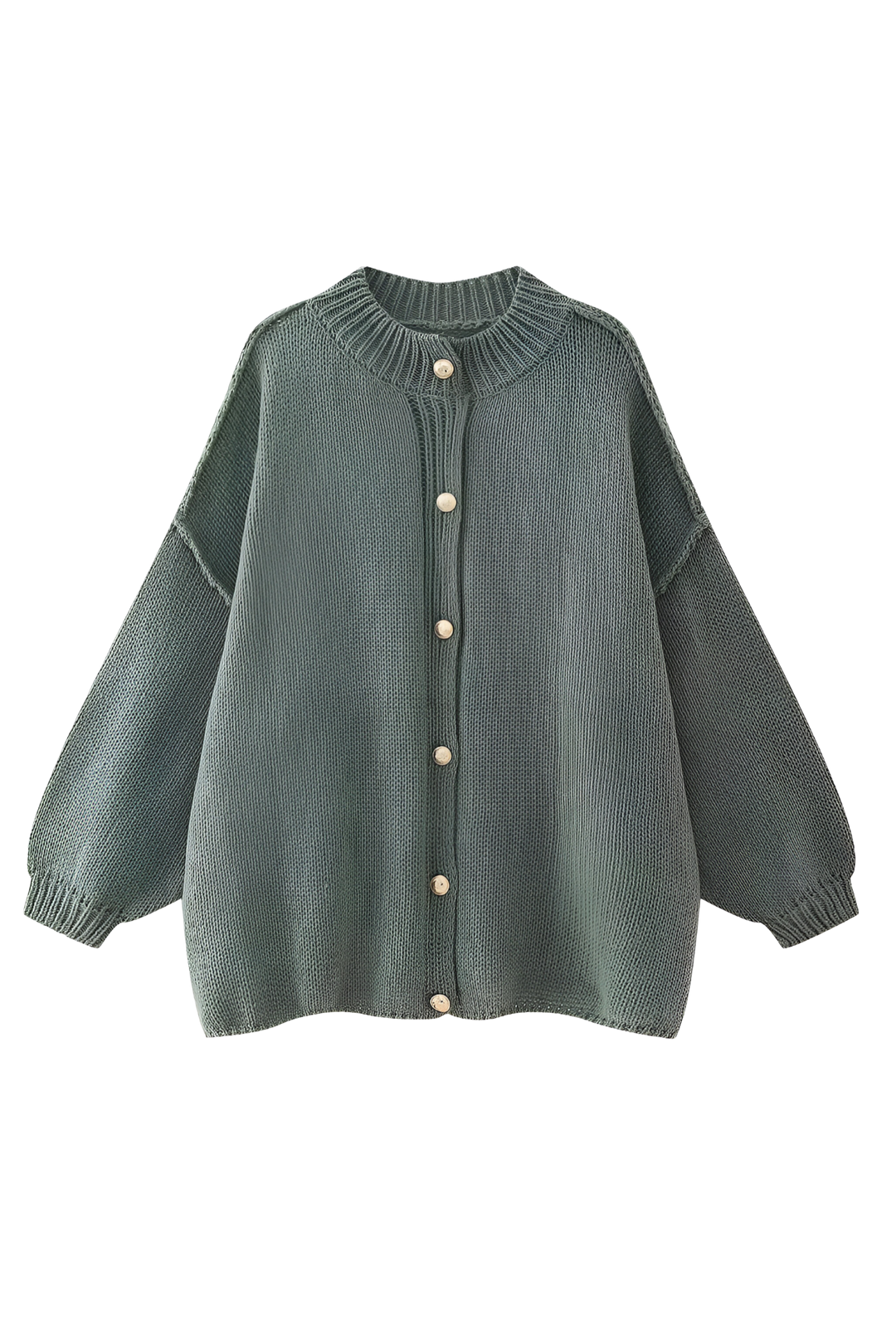 Oversize-Strickjacke mit grobem Strickmuster, Rollkragen und Metallknöpfen – Koranna