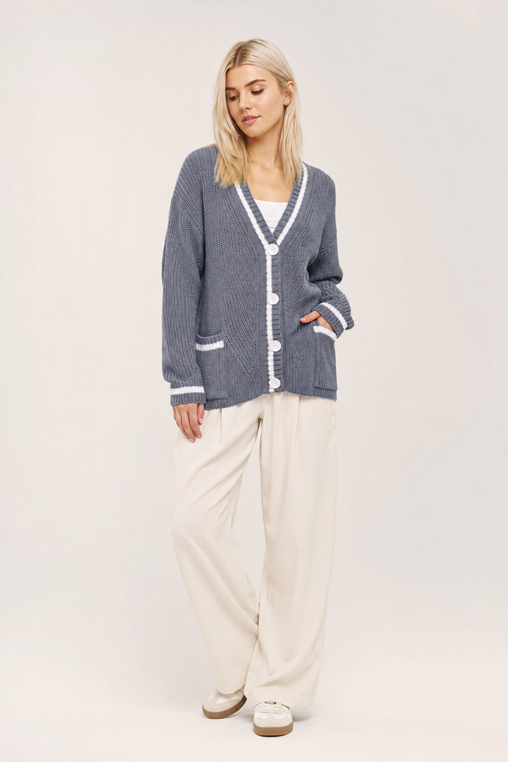 Strickcardigan für Damen mit V-Ausschnitt und Knöpfen – Hallow